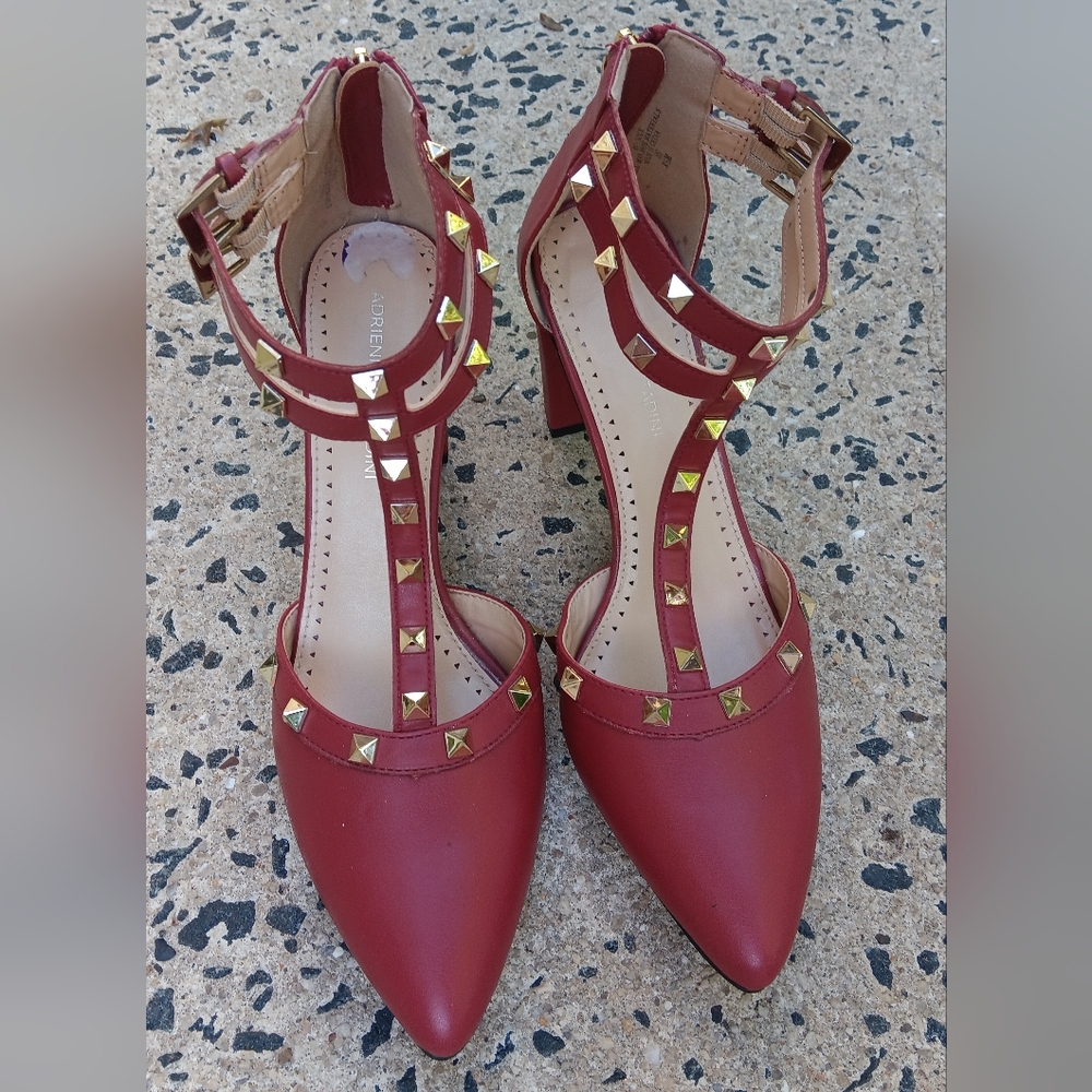 Designer Burgundy and Gold Studded Heels